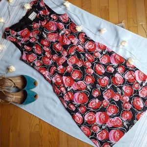 Black red and pink rose print dress